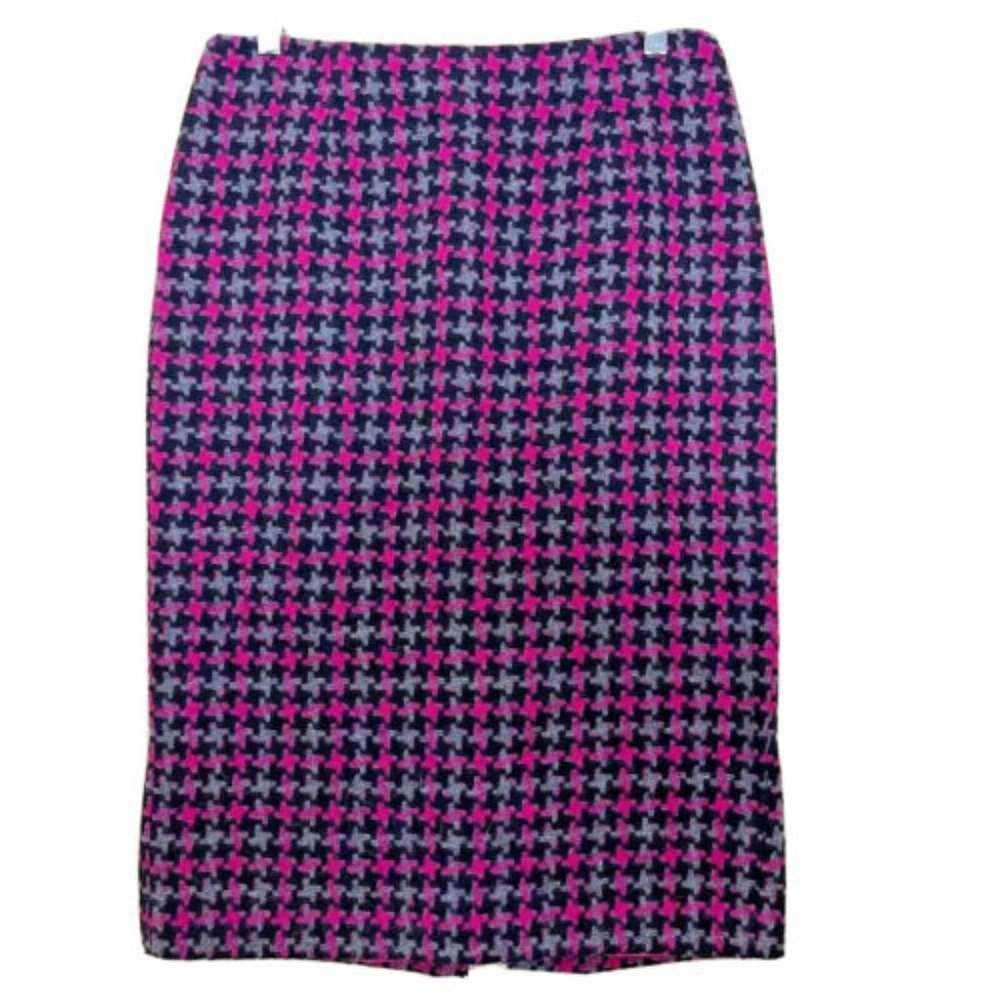 Worth Houndstooth Pink Geometric Wool Pencil Skirt Size 4 Academia Retro Vintage